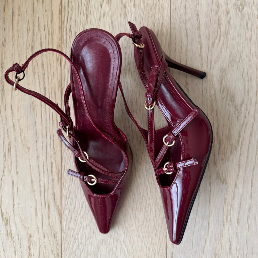 Patent Strappy Burgundy Heels